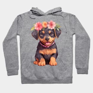 Watercolor Rottweiler Dog with Head Wreath Hoodie